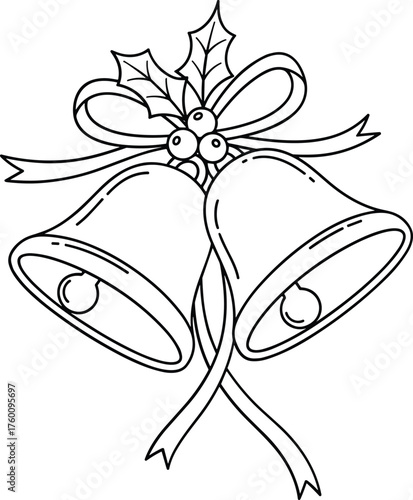 Classic christmas bells with holly and ribbon decoration for festive celebrations