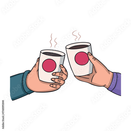 Two Hands Clinking Coffee Cups hand-drawn Illustration