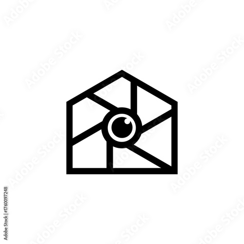 Stylized graphic logo representing a house with an integrated camera lens, symbolizing photography or visual storytelling.