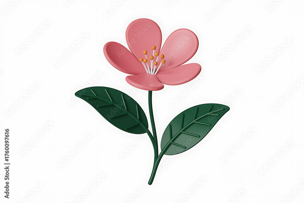 Fototapeta premium Delicate pink flower with green stem and leaves, symbolizing beauty and natural growth.