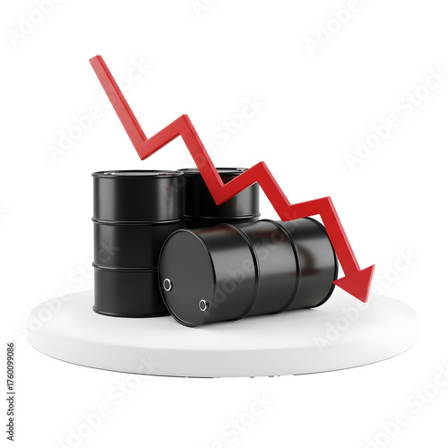 Oil Price Drop Barrels Red Down Arrow Isolated On Transparent Background