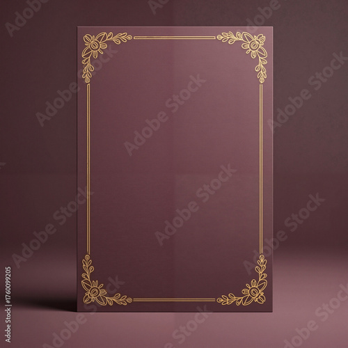 Elegant maroon menu with golden floral design on Mauve Wine tone background  