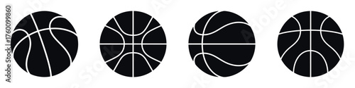 Basketball Ball Icon Set – Sport Equipment Silhouette Collection, Vector Illustration of Basketball Design for Game, Team, Training, Tournament, Fitness, and Athletic Graphic Concept