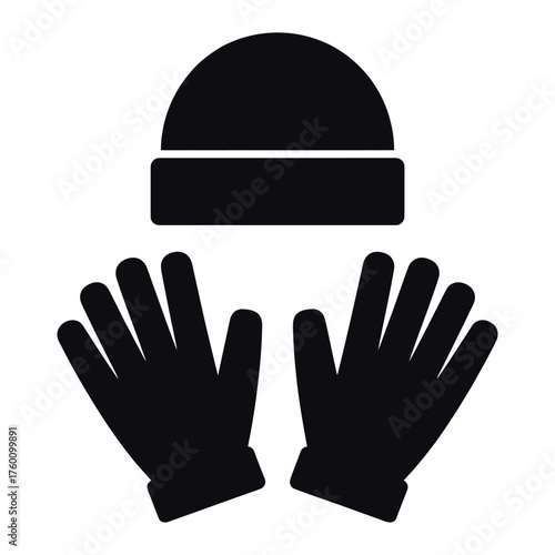 Winter Hat and Gloves Icon – Warm Clothing Silhouette Vector Illustration, Cold Weather Apparel Design for Fashion, Outdoor Activities, Snow, Hiking, Skiing, and Seasonal Accessories Concept