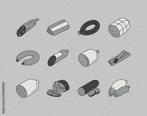 Delicatessen Sausage Products Minimal Icon Set