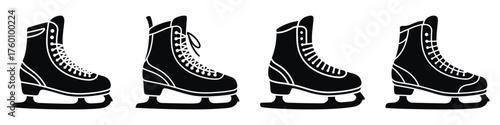 Ice Skates Icon Set – Winter Sports Equipment Silhouette Collection, Vector Illustration of Ice Skating Boots for Figure Skating, Hockey, Training, Recreation, and Cold Season Activity Design