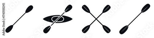 Kayak Paddle Icon Set – Canoe and Kayaking Equipment Silhouette Collection, Vector Illustration of Water Sports Gear for Adventure, Boating, Rafting, Outdoor Travel, and Recreation Design