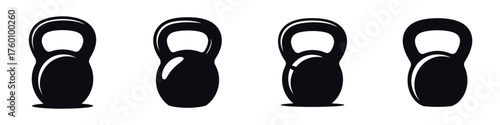 Kettlebell Icon Set – Gym Equipment Silhouette Collection, Vector Illustration of Fitness Weights for Strength Training, Exercise, Workout, CrossFit, Bodybuilding, and Sports Design