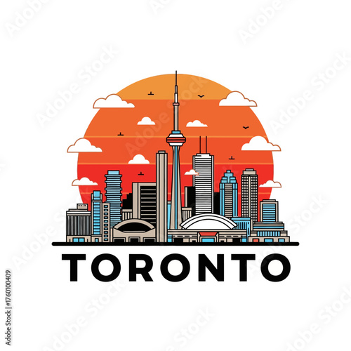 Iconic Toronto Skyline with CN Tower and Modern Architecture at Sunset.