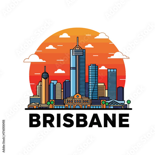 Brisbane City Skyline at Sunset Vector Illustration.
