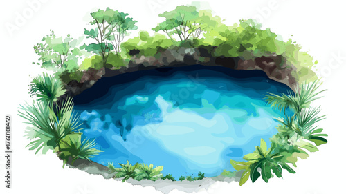 Blue Hole in Jamaica. Blue Hole in Jamaica hand drawn watercolor illustration