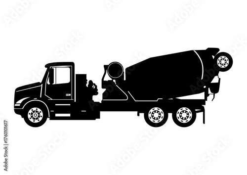 Silhouette of a concrete mixer truck. Vector.