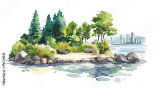 Stanley Park. Stanley Park hand drawn watercolor illustration