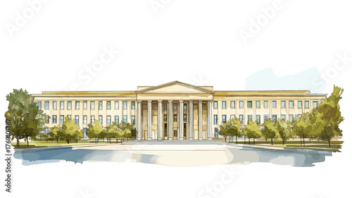The Pentagon. The Pentagon hand drawn watercolor illustration