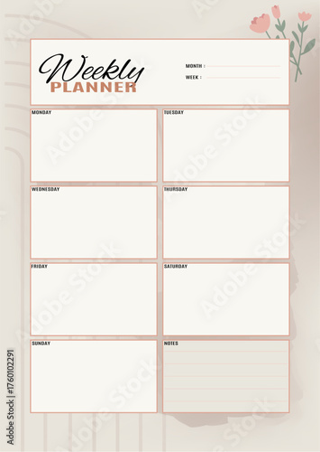 weekly planner vector, month and week