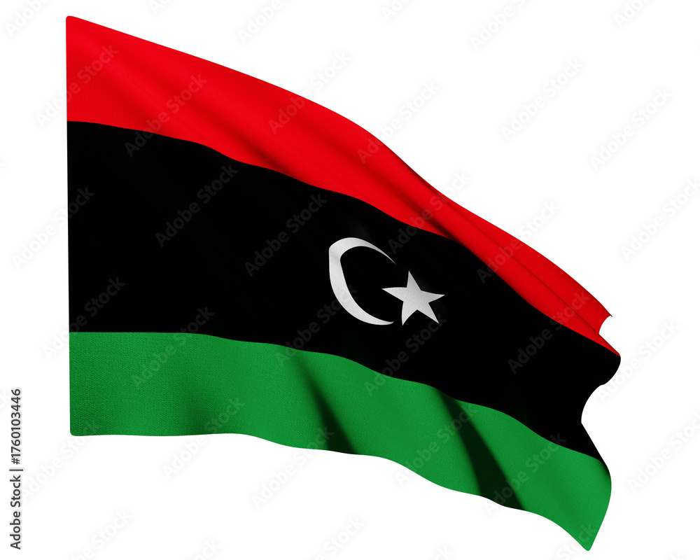 Naklejka premium Realistic 3D Rendering Waving National Flag of Libya