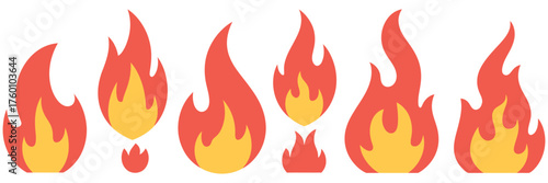 Fire Hand-Drawn Flame Icons – Crayon Sketch Style Red Fire Stickers for Posters, Illustrations, and Digital Art