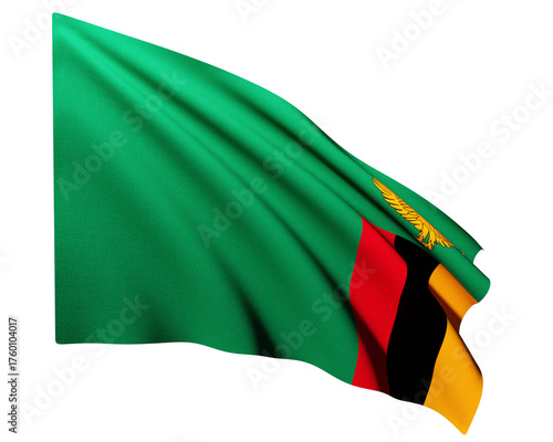 Realistic 3D Rendering Waving National Flag of Zambia