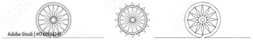Dharmachakra - Wheel of Dharma. Buddhist Religious Symbol. Vector Line Art Icon Set.