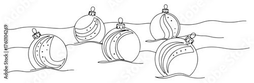 Christmas baubles ornaments on snow minimalist line art vector
