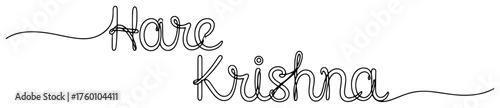 Hare Krishna mantra lettering drawn in one single continuous line style.