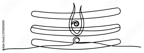Shiva Tilak, the Tripundra symbol with the third eye. Hindu religious icon in a continuous one line drawing style. Minimalist vector illustration.