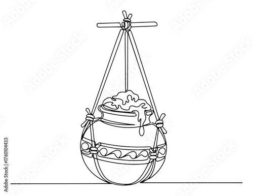 Dahi Handi hanging pot for Janmashtami minimalist line art vector