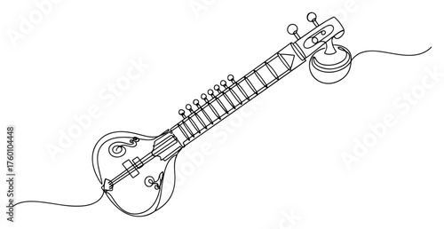 Sitar Indian classical music instrument minimalist line art vector