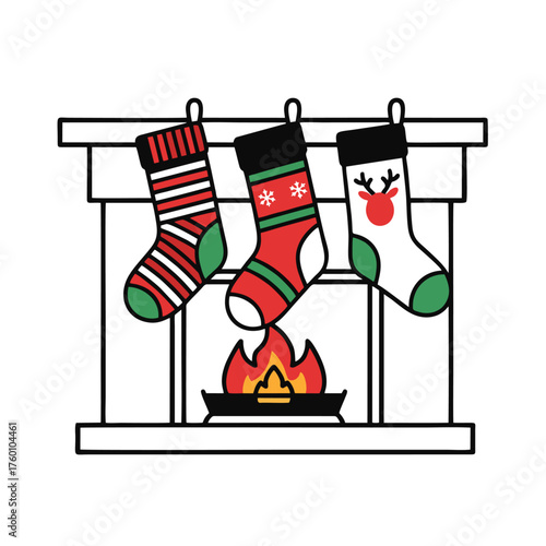 Festive Christmas Stockings Hanging Above a Cozy Fireplace