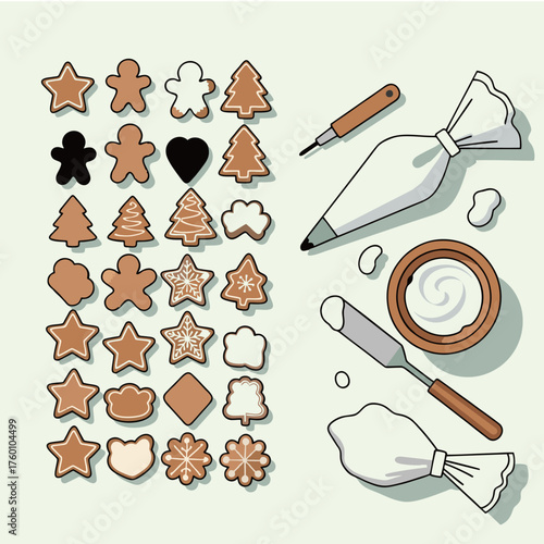 Gingerbread Cookie Decorating Supplies and Assorted Cookies