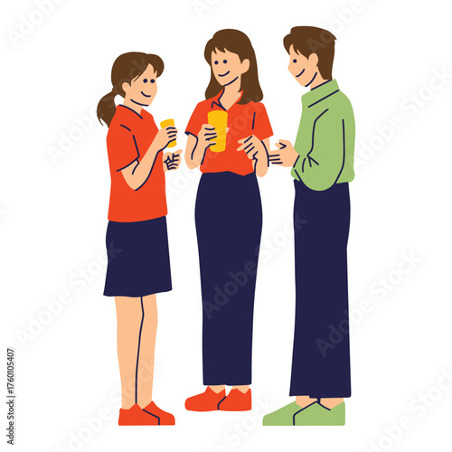 Team having a break, enjoying refreshing drinks and casual conversation, fostering collaboration and team building, perfect for corporate communications or internal newsletters