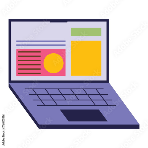 Sleek laptop displaying vibrant website layout, ideal for showcasing modern web design and digital marketing concepts, originally a scalable vector graphic