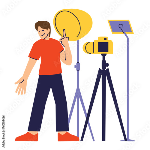 Professional photographer orchestrating studio lighting for a photoshoot, capturing creative vision and precision in a modern workspace, perfect for photography concepts