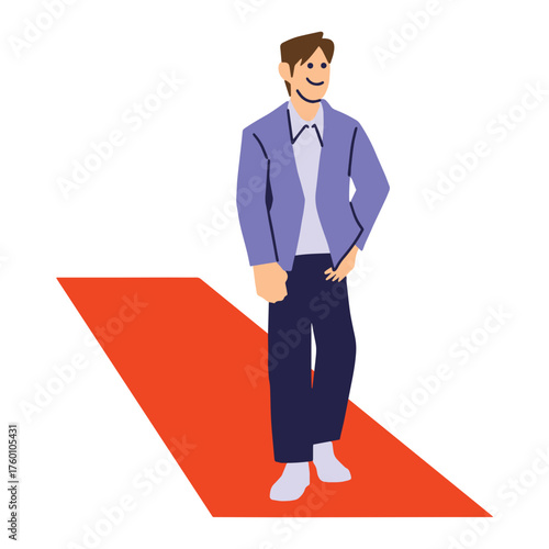 Stylish man walking with confidence on a red carpet, radiating success and poise, perfect for upscale events, fashion promotions, and aspirational lifestyle imagery