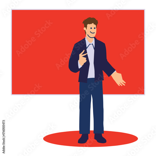 Engaging speaker delivering dynamic presentation with confident gestures, perfect for business meetings, training sessions, and corporate events, full of potential
