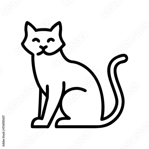 Black cat silhouette sitting calmly on a white background  