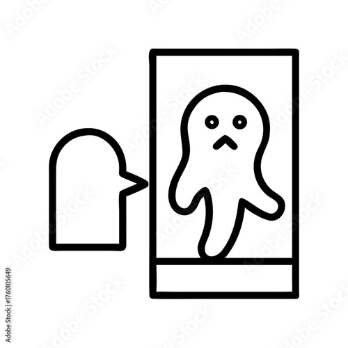 Ghost appearing from a mirror in Halloween-themed illustration  