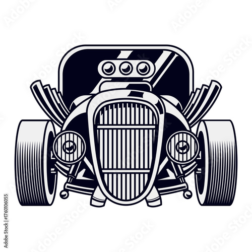 Unleash the Power: Bold hot rod illustration showcasing classic automotive design and raw mechanical energy, perfect for gearheads and vintage car enthusiasts