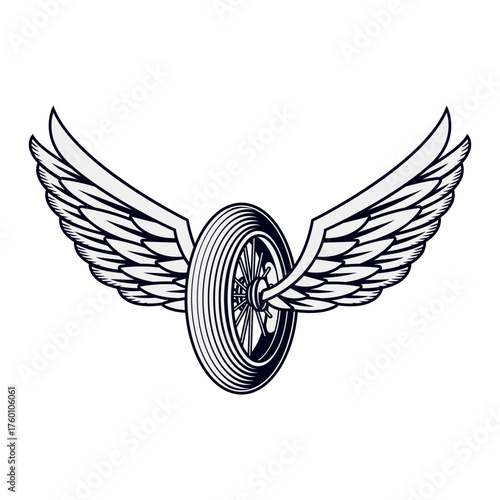 Soaring Style: Winged Wheel Embodying Speed, Freedom and Automotive Passion, Perfect for Custom Car Shops, Biker Clubs, and Racing Enthusiasts' Designs