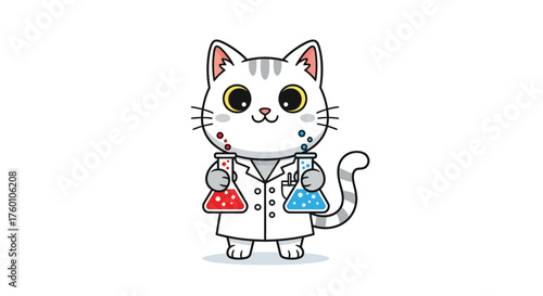 Cute Cartoon Cat Character Holding Shopping Bags Kawaii Style Illustration