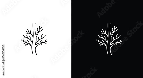 Bare Tree Branch Without Leaves Line Art Icon Set in Black and White