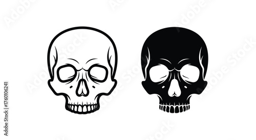 Human Skull Icon Set – Outline and Solid Design