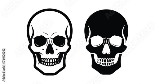 Human Skull Icon Set – Outline and Solid Design