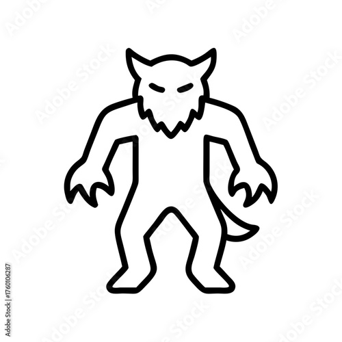 Werewolf silhouette illustration in black outline on transparent background  