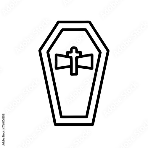 Open coffin with a cross for Halloween icon on a transparent background  
