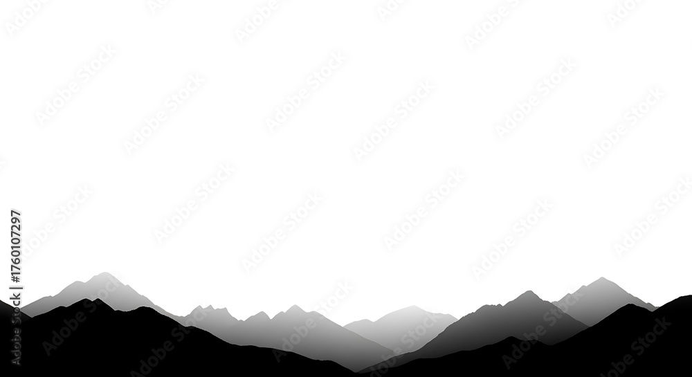 Obraz premium Serene Mountain Range Silhouette Against a White Sky - A Minimalist Landscape