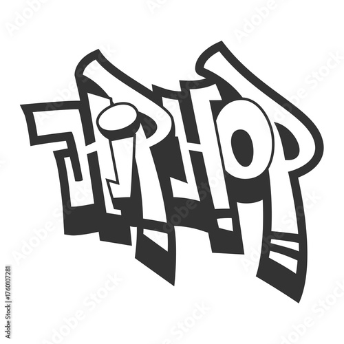 Bold black and white graffiti art spelling out "Hip Hop", perfect for urban designs, music promotions, or cultural events, a striking vector-based graphic for creative projects