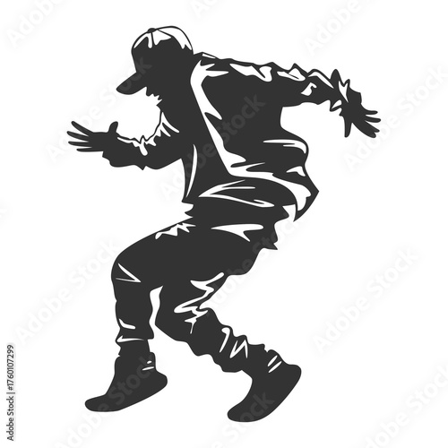 Dynamic silhouette of a breakdancer in motion, capturing the energy and rhythm of hip-hop culture, ideal for urban lifestyle brands and entertainment promotions