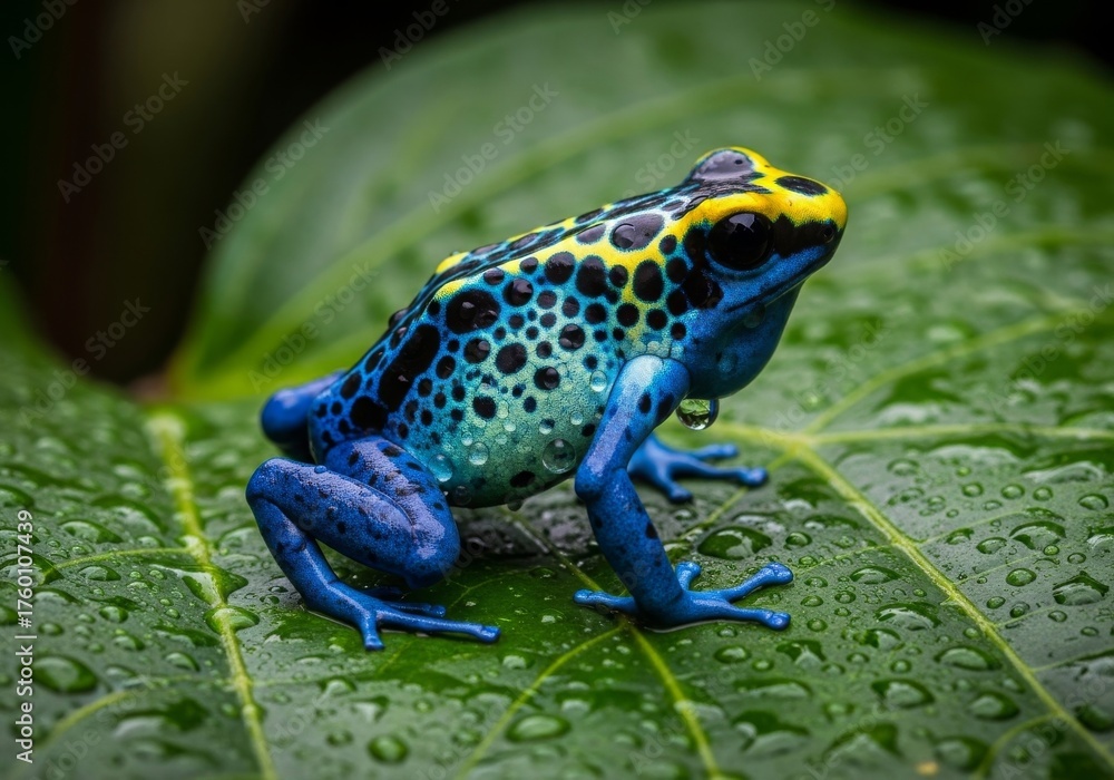 Obraz premium Poison Dart Frog on Leaf: Vibrant Wildlife Close-Up