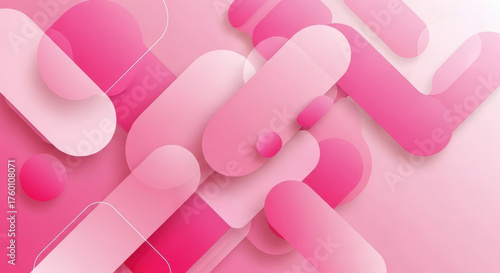 Abstract Geometric Shapes Composition with Gradient Pink Hues and Shadows